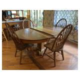 Wooden Pedestal Dining Table with Leaf and Four Windsor Chairs