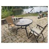 Patio Table and Chairs Set with Glass Top and Folding Chairs