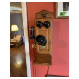Kellogg Chicago Oak Wall Telephone with Rotary Dial and Side Handset