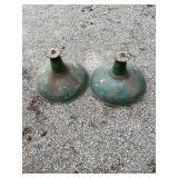 Pair of Green Enamel Industrial Dome Pendant Lights