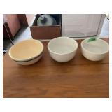Lot of Three Mixing Bowls Including Blue Stripe Yellow Ware and White Ceramic