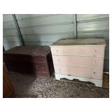 Lot of Wooden Three-Drawer Dresser and Wooden Storage Chest
