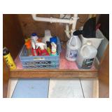 Assorted Cleaning Supplies and Crate