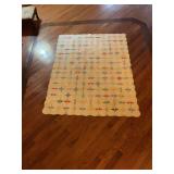 Handmade Quilt with Multicolor Diamond and Circle Motifs and Scalloped Edges