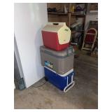Assorted Igloo Coolers Lot of Three including Playmate Deluxe, Profile 50, and Wheelie Cool