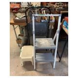 Two Step Stools including Folding Two-Step Ladder and Plastic Step Stool