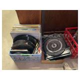 Turntable and Vinyl Record Lot with Storage Crate