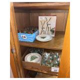 Holiday Tableware and Decor Assortment Including Drinking Glasses, Christmas Tree Plates, and San Miguel Reindeer Tealight Holders