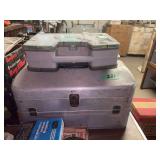 Lot of Two Tackle Boxes with Assorted Fishing Lures, Hooks, and Soft Plastics