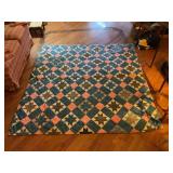 Handmade Star Pattern Quilt with Blue and Pink Fabric