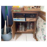 Wooden Cabinet with Mixed Glassware and Collectible Plates Contents