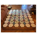 Hexagon Patchwork Quilt Featuring Horse Drawn Carriages