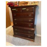 Tall Wooden Dresser with Six Drawers and Brass-Tone Hardware