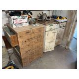 Industrial Wooden Storage Cabinet with Contents Including Tools and Hardware