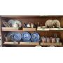 Mixed Lot of Glassware, Blue and White Transferware Plates, and Decorative Collectibles