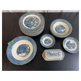 Blue and White Transferware Ceramic Dinnerware Set