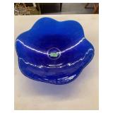 Cobalt Blue Art Glass Centerpiece Bowl with Ruffled Edge