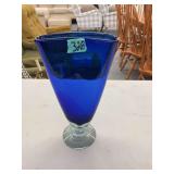 Cobalt Blue and Clear Glass Pedestal Vase