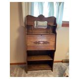 Oak Drop-Front Secretary Desk with Built-In Shelves and Mirror