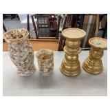 Decorative Candle Holders and Mosaic Vases Lot of Four