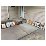Collection of Framed Wall Art, Canvas Prints, and Hand-Painted Wooden Decor