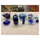 Assorted Blue Art Glass, Ceramics, and Decor Collection