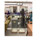 Two Glass Display Towers with Wooden Trim