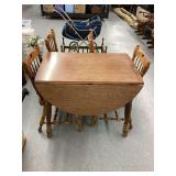 Wooden Drop-Leaf Table and Four Spindle-Back Chairs