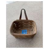 1984 Longaberger Handwoven Woven Wood Basket with Leather Handle