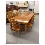 Wooden Dining Table Set with Eight Spindle-Back Chairs