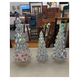 Set of Three Iridescent Glazed Ceramic Christmas Tree Figural Decor