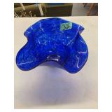 Cobalt Blue Art Glass Ruffled Rim Centerpiece Bowl