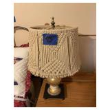 Table Lamp with Macrame Shade and Gold Finish Metal Base