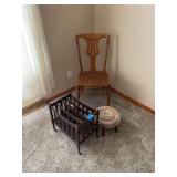 Wooden Chair, Magazine Rack, and Stool Set