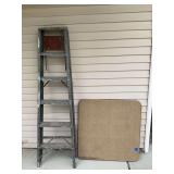 Metal Step Ladder and Folding Card Table Top