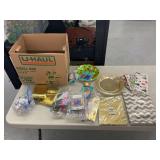 Party Supplies Lot with Decorative Plates, Cutlery, and Candles