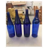 Set of Four Cobalt Blue Glass Bottles