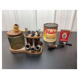 Tobacco Pipe Stand with Assorted Pipes, Tobacco Tin, and Shortening Can