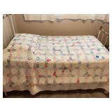 Handmade Hexagon Patchwork Quilt with White Background