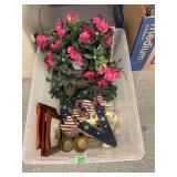 Storage Tote with Mixed Home Decor and Faux Floral Arrangement
