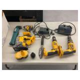 Assorted Power Tools and Equipment including DeWalt Drills, Jigsaw, and Drill Doctor