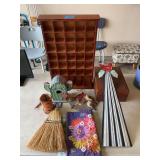 Assorted Home Decor and Craft Lot with Wooden Cubby Shelf and Bird Accents