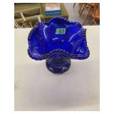Cobalt Blue Pressed Glass Pedestal Bowl