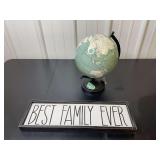 Desktop World Globe and Best Family Ever Wooden Sign Lot