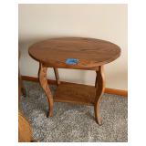 Oak Oval Accent Table with Lower Shelf and Cabriole Legs