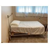 White Metal and Brass Accent Twin Bed Frame