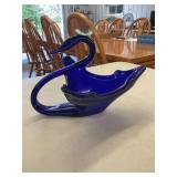 Cobalt Blue Art Glass Swan Figural Bowl