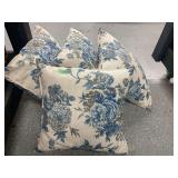 Set of Four Blue and White Floral Throw Pillows