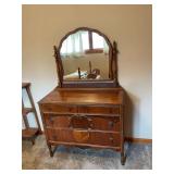 Wooden Dresser with Attached Mirror and Carved Details