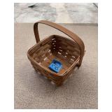 Longaberger Handwoven Wood Splint Basket with Single Handle and Signature Stamp